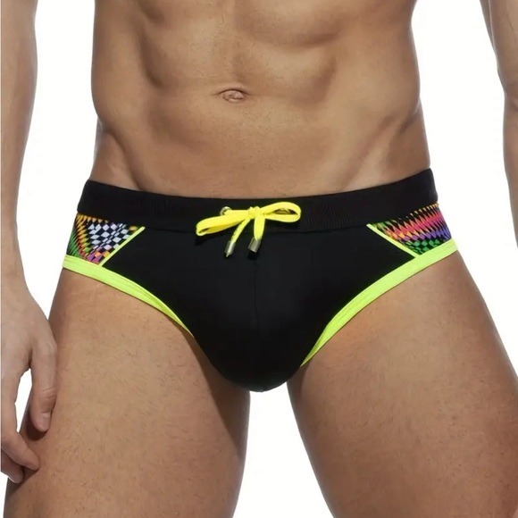 Swim Brief UXH Collection Black and Neon Pattern Medium - Picture 4 of 7